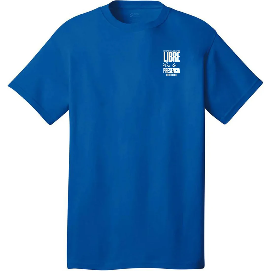 Camiseta azul Libre en Tu Presencia, vista de frente