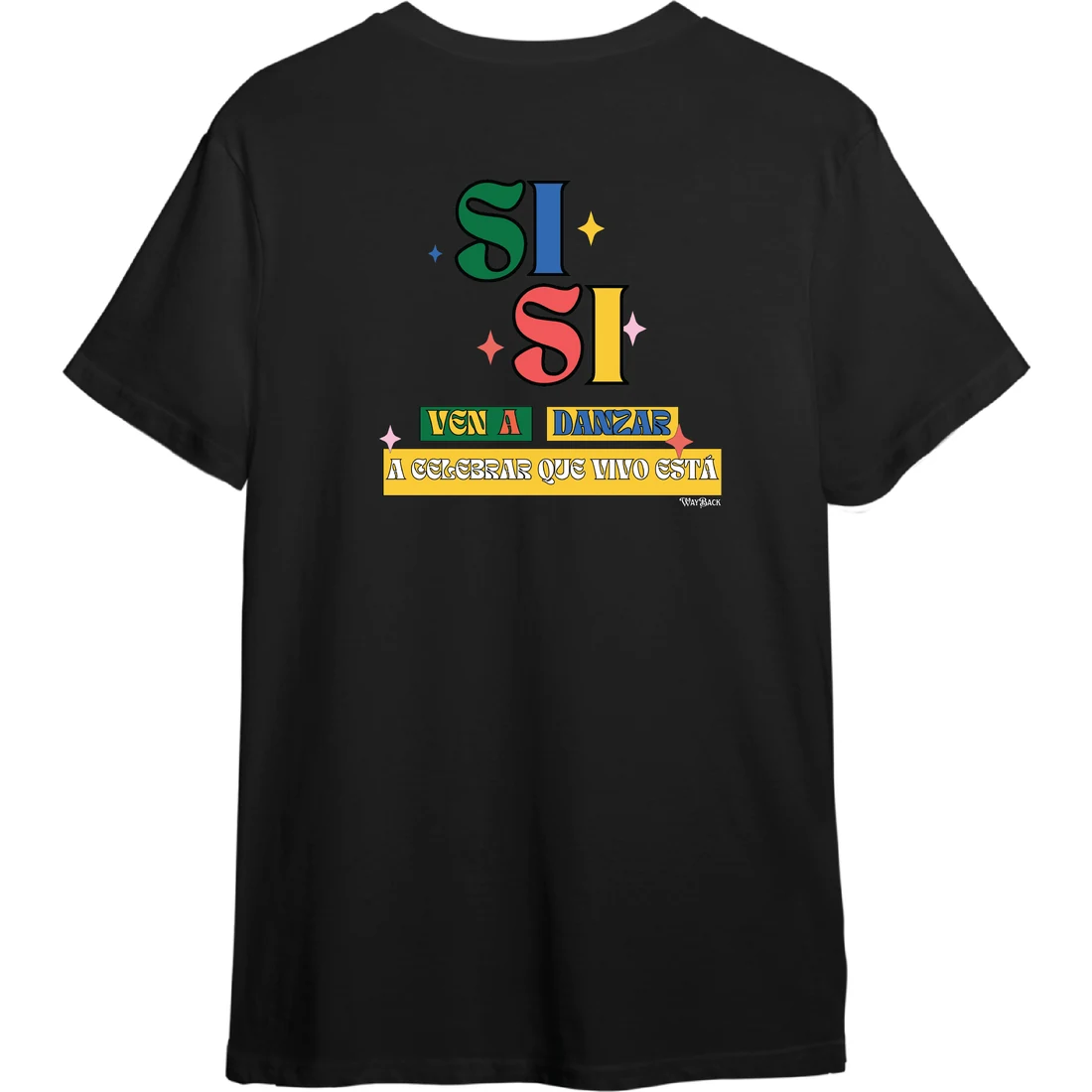 Camiseta negra Sí Sí, vista de espalda